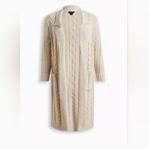 Torrid Chunky Coatigan Cream Cable Knit Sweater Duster Jacket